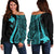 Papua New Guinea Women's Off Shoulder Sweater - Turquoise Polynesian Tentacle Tribal Pattern Turquoise - Polynesian Pride