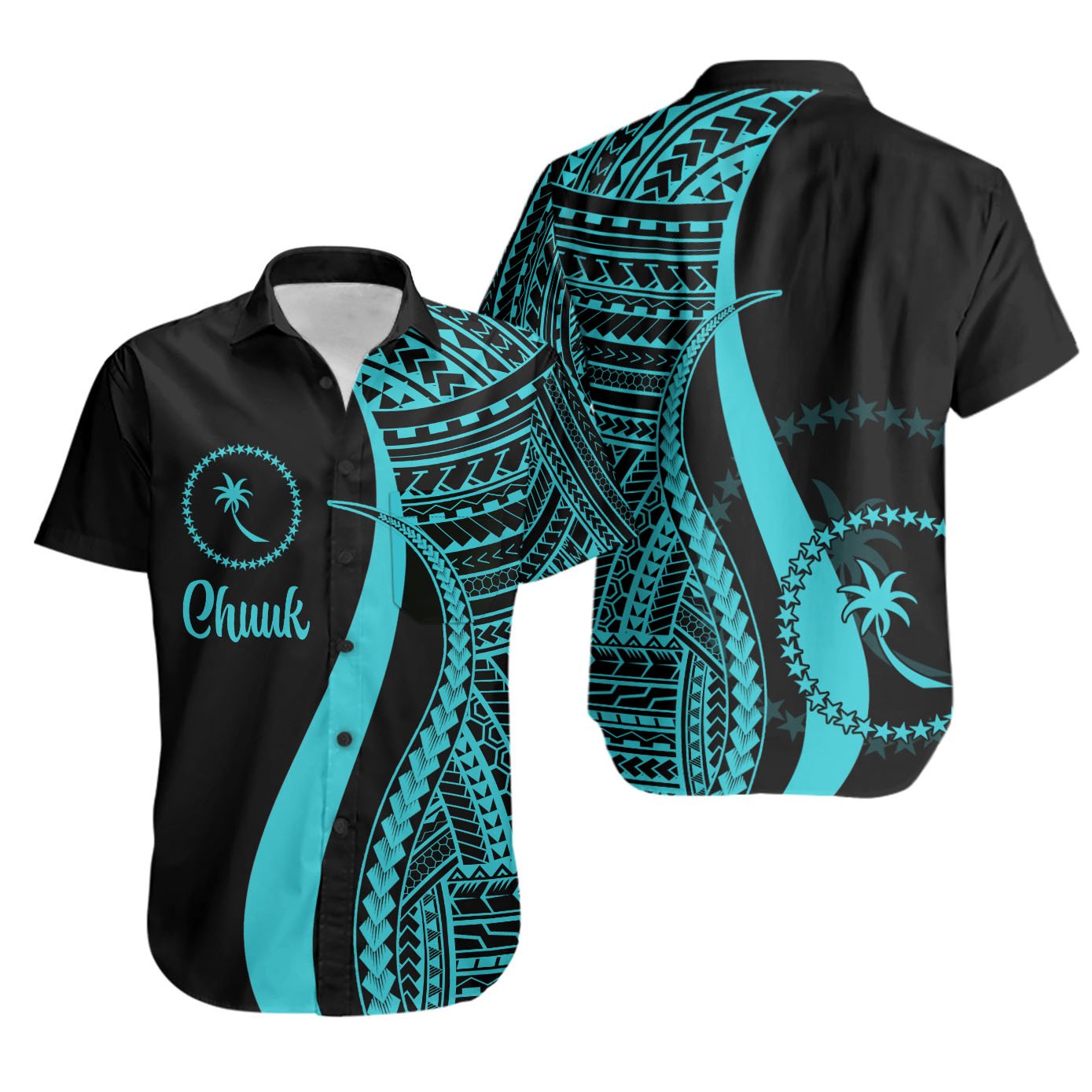 Chuuk Short Sleeve Shirts - Turquoise Polynesian Tentacle Tribal Pattern Unisex Turquoise - Polynesian Pride