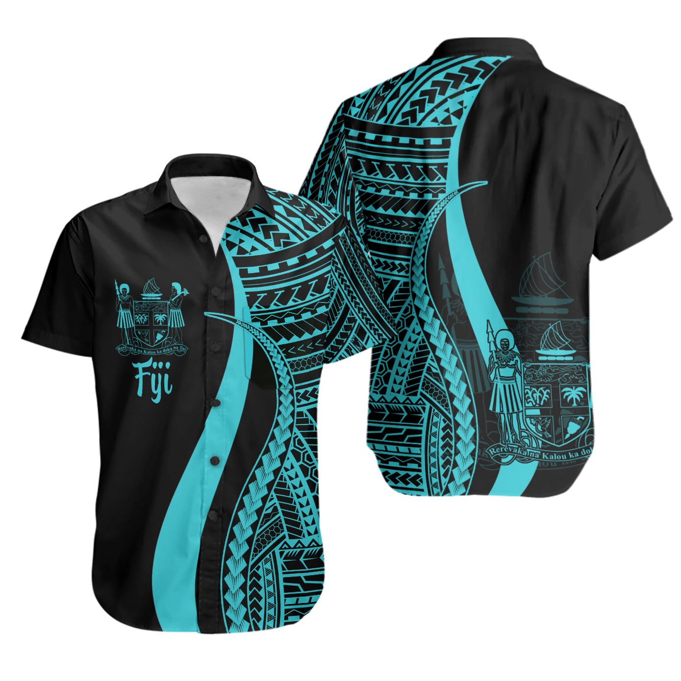 Fiji Short Sleeve Shirts - Turquoise Polynesian Tentacle Tribal Pattern Crest Unisex Turquoise - Polynesian Pride