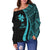 Wallis And Futuna Women's Off Shoulder Sweater - Turquoise Polynesian Tentacle Tribal Pattern - Polynesian Pride