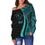 Chuuk Women's Off Shoulder Sweater - Turquoise Polynesian Tentacle Tribal Pattern - Polynesian Pride