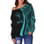 Niue Custom Personalised Women's Off Shoulder Sweater - Turquoise Polynesian Tentacle Tribal Pattern - Polynesian Pride