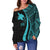 Papua New Guinea Women's Off Shoulder Sweater - Turquoise Polynesian Tentacle Tribal Pattern - Polynesian Pride