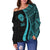 Tahiti Women's Off Shoulder Sweater - Turquoise Polynesian Tentacle Tribal Pattern - Polynesian Pride