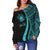 Samoa Custom Personalised Women's Off Shoulder Sweater - Turquoise Polynesian Tentacle Tribal Pattern - Polynesian Pride