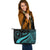 Chuuk Large Leather Tote Bag - Turquoise Polynesian Tentacle Tribal Pattern - Polynesian Pride