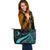 Yap Custom Personalised Large Leather Tote Bag - Turquoise Polynesian Tentacle Tribal Pattern - Polynesian Pride