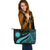 Nauru Custom Personalised Large Leather Tote Bag - Turquoise Polynesian Tentacle Tribal Pattern - Polynesian Pride