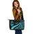 Guam Large Leather Tote Bag - Turquoise Polynesian Tentacle Tribal Pattern - Polynesian Pride