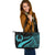 Pohnpei Large Leather Tote Bag - Turquoise Polynesian Tentacle Tribal Pattern - Polynesian Pride