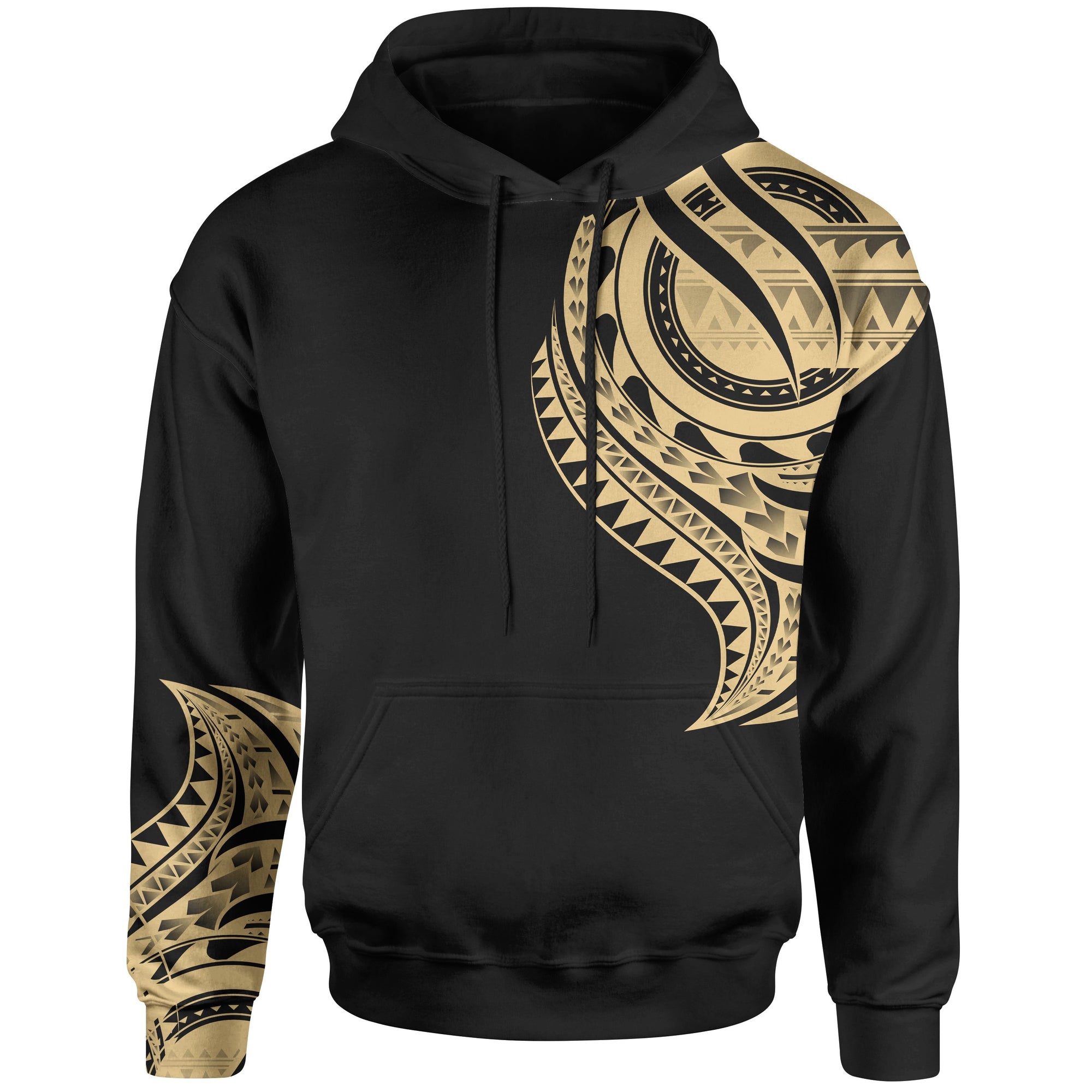 Kiribati Hoodie Kiribati Tatau Gold Patterns With Coat ofrms Unisex Black - Polynesian Pride