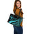 Hawaii Large Leather Tote Bag - Turquoise Polynesian Tentacle Tribal Pattern - Polynesian Pride