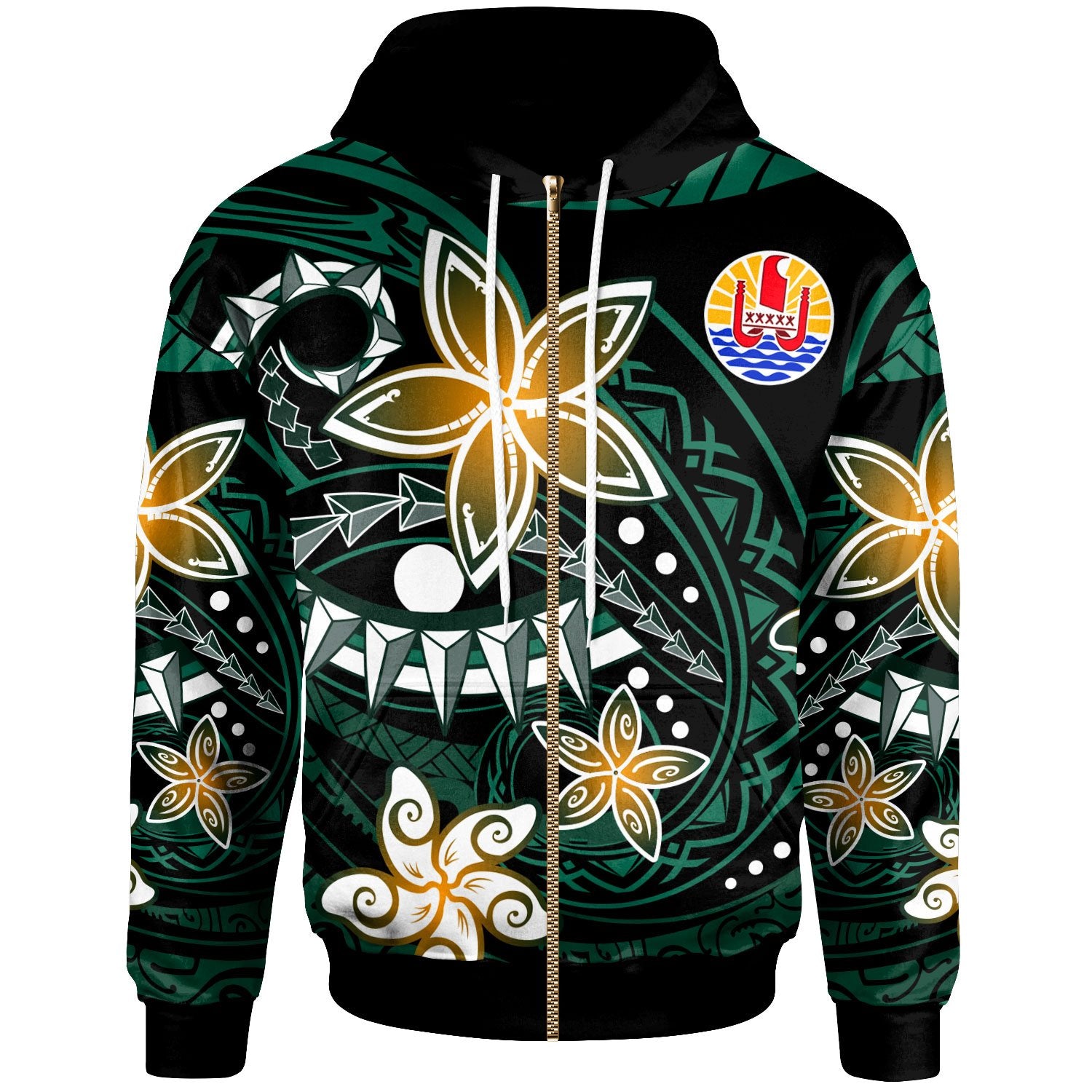 Tahiti Zip Hoodie Spring Style Black Color Unisex Black - Polynesian Pride