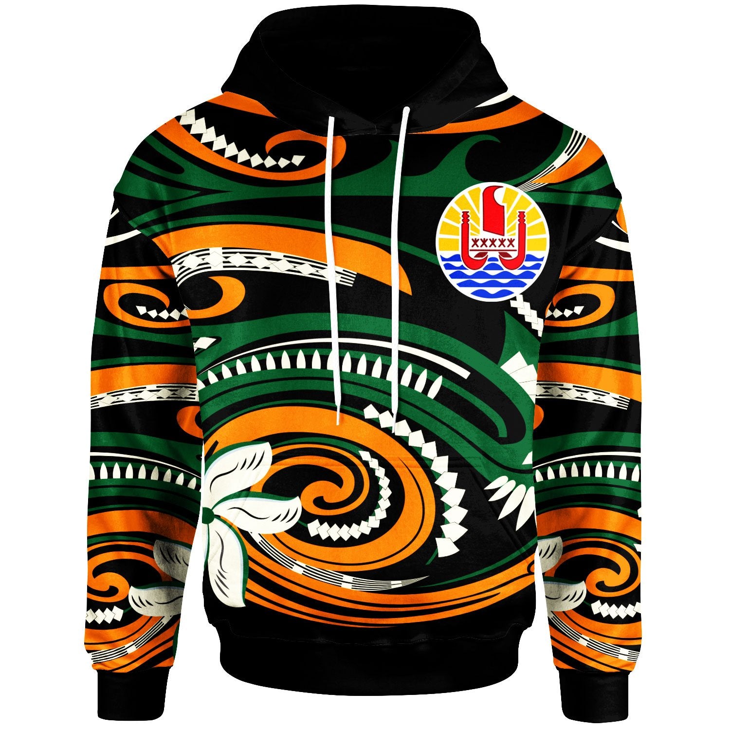 Tahiti Hoodie Vortex Style Unisex Green Orange - Polynesian Pride