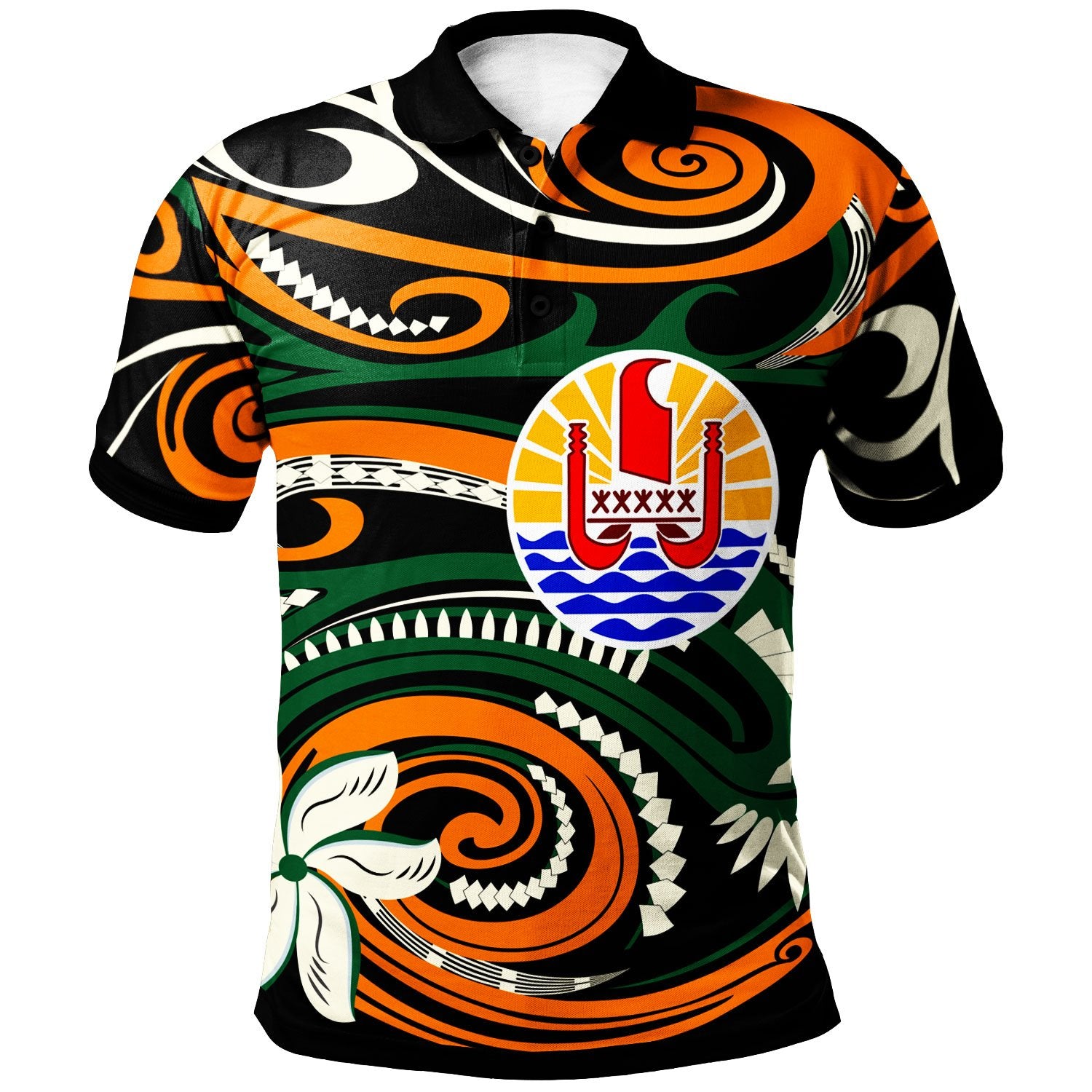 Tahiti Polo Shirt Vortex Style Unisex Orange - Polynesian Pride