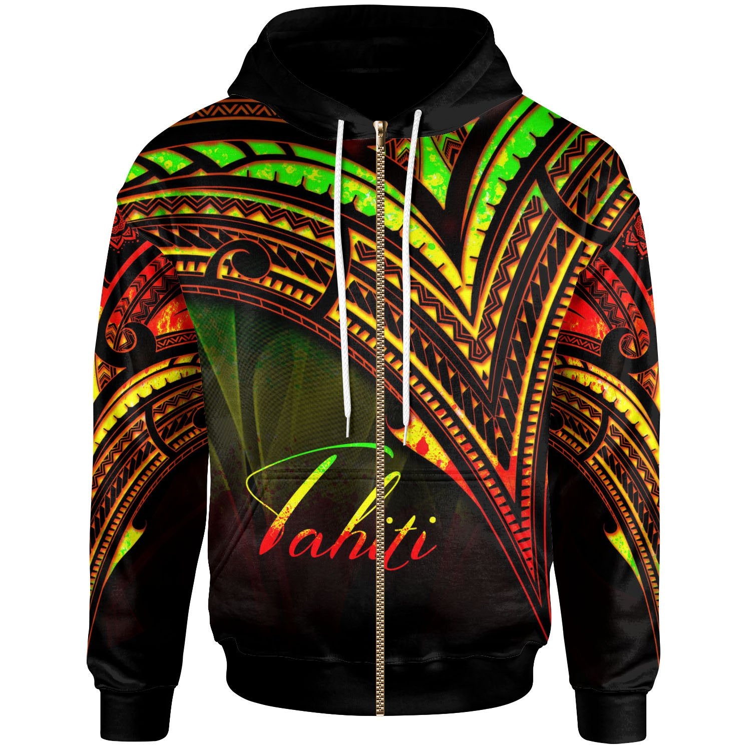 Tahiti Zip Hoodie Reggae Color Cross Style Unisex Black - Polynesian Pride