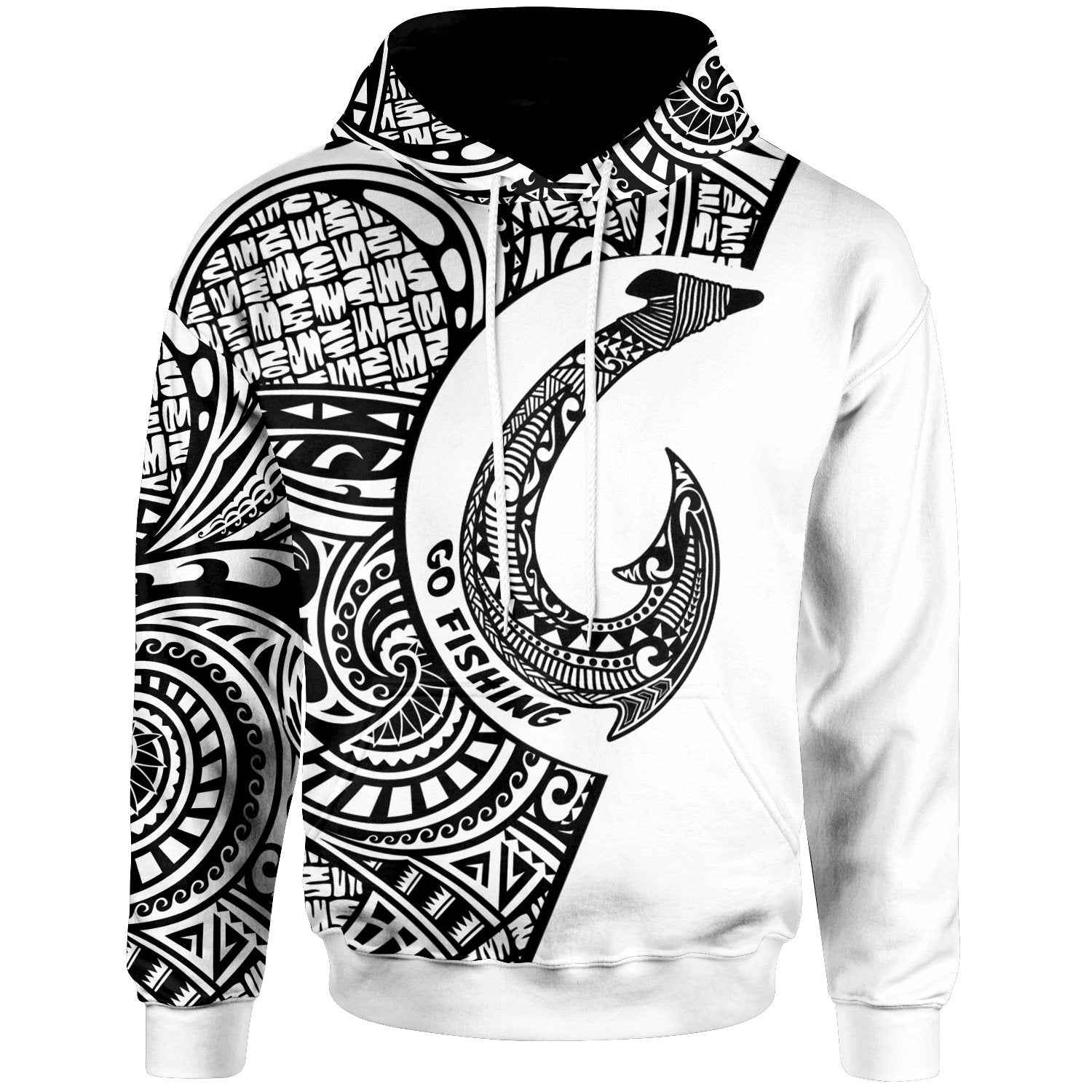 Cook Islands Hoodie Hook Tattoo Unisex White - Polynesian Pride