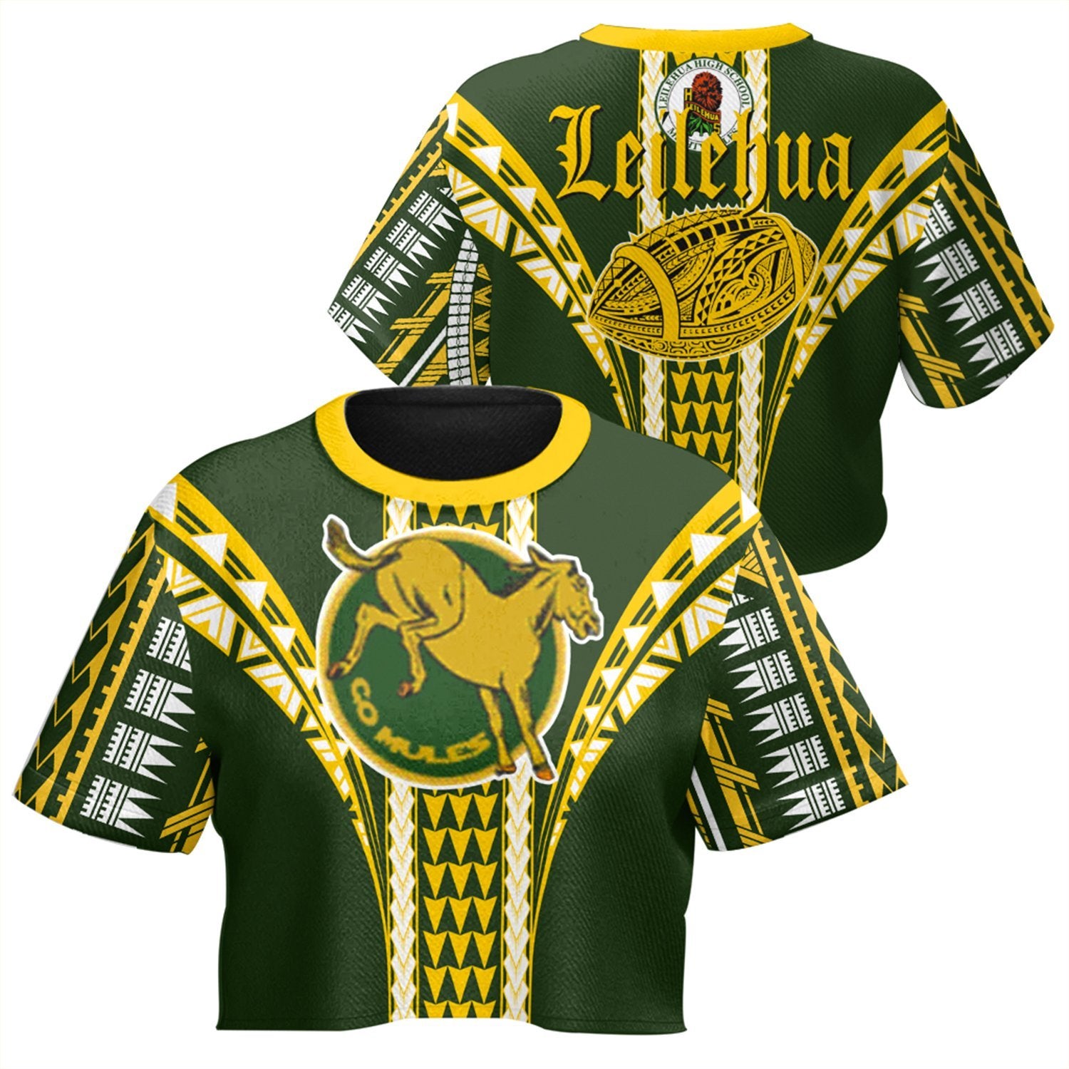 Hawaii - Leilehua High Football Jersey Crop Top T - Shirt - AH Crop T-shirt Yellow - Polynesian Pride