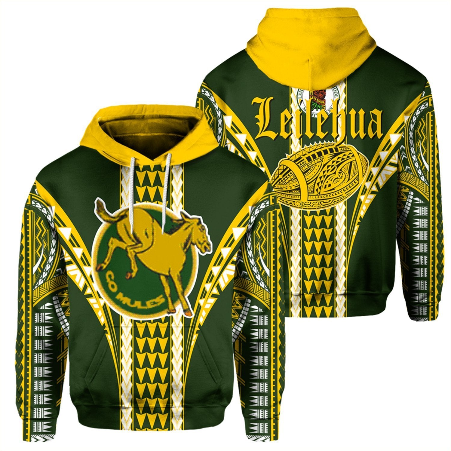 Hawaii Hoodie Leilehua High Football Jersey Hoodie Green - Polynesian Pride