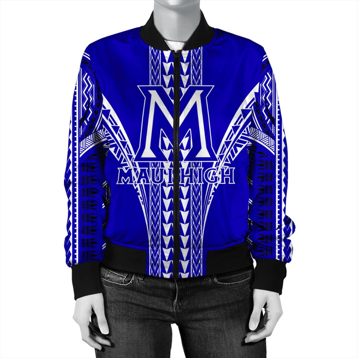 Hawaii Bomber Jacket - Maui High Football Jersey Bomber Jacket - AH Blue Unisex - Polynesian Pride