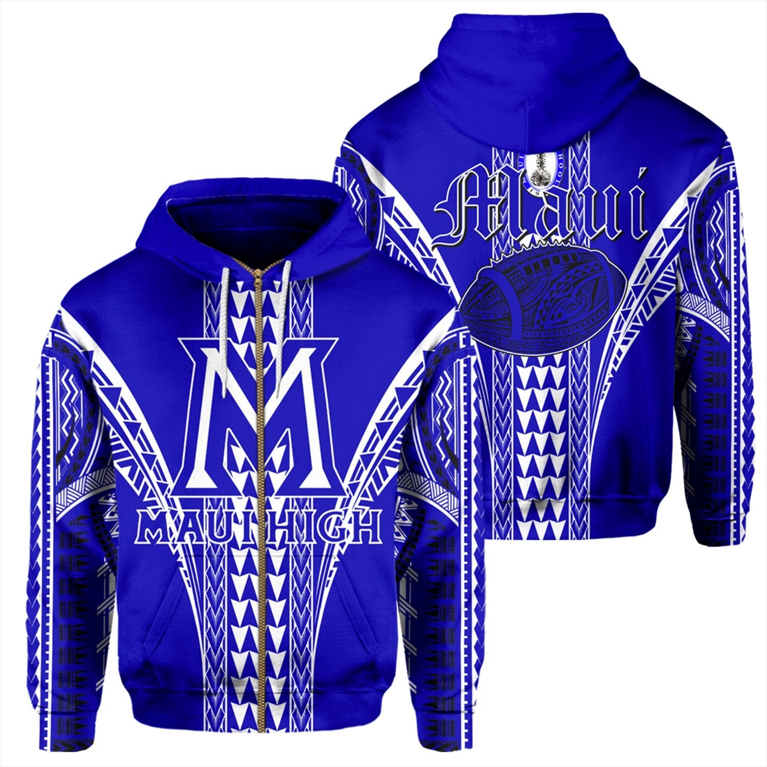 Hawaii Hoodie Maui High Football Jersey Hoodie Zip Unisex Blue - Polynesian Pride