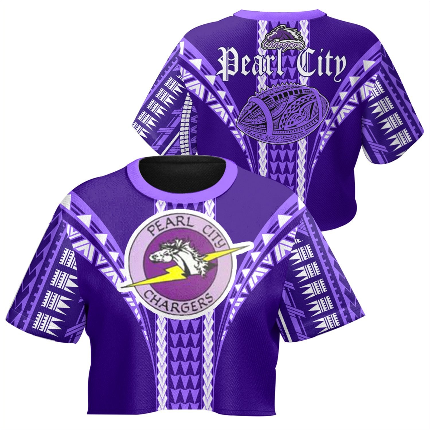 Hawaii - Pearl City High Football Jersey Crop Top T - Shirt - AH Crop T-shirt Purple - Polynesian Pride