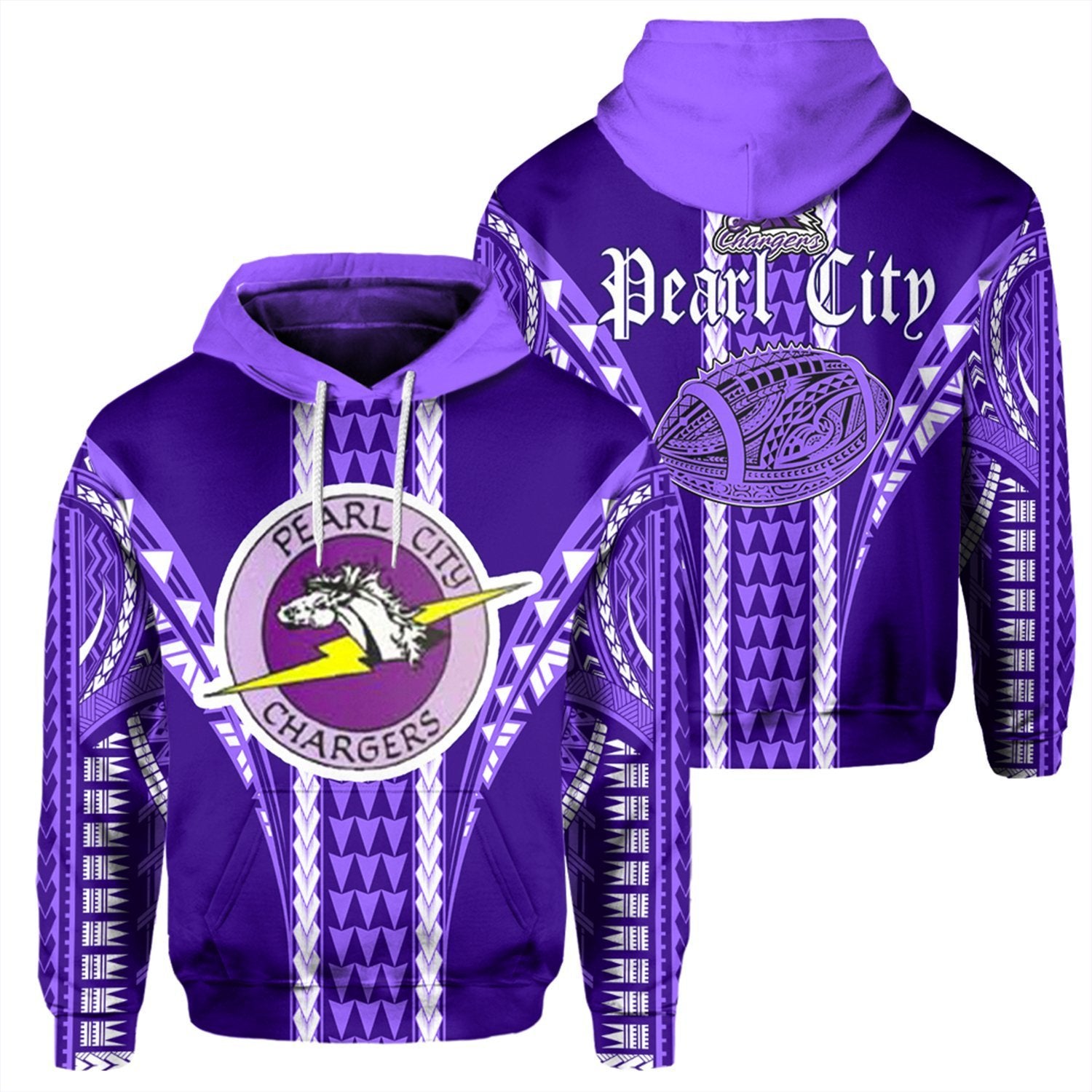 Hawaii Hoodie Pearl City High Football Jersey Hoodie Unisex Purple - Polynesian Pride