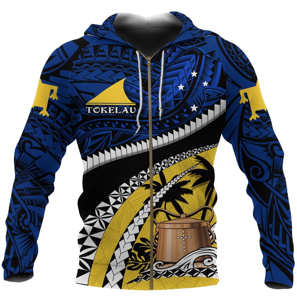 Tokelau Zip Hoodie Polynesian Shark Tattoo Unisex Black - Polynesian Pride