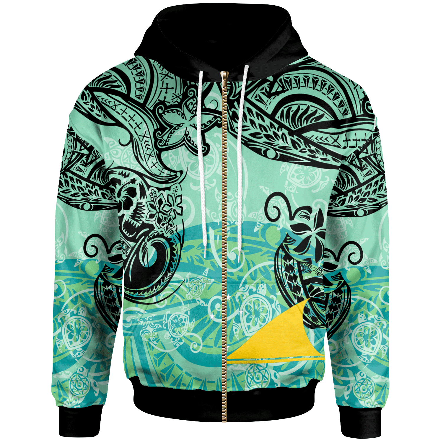 Tokelau Zip Hoodie Vintage Floral Pattern Green Color Unisex Green - Polynesian Pride