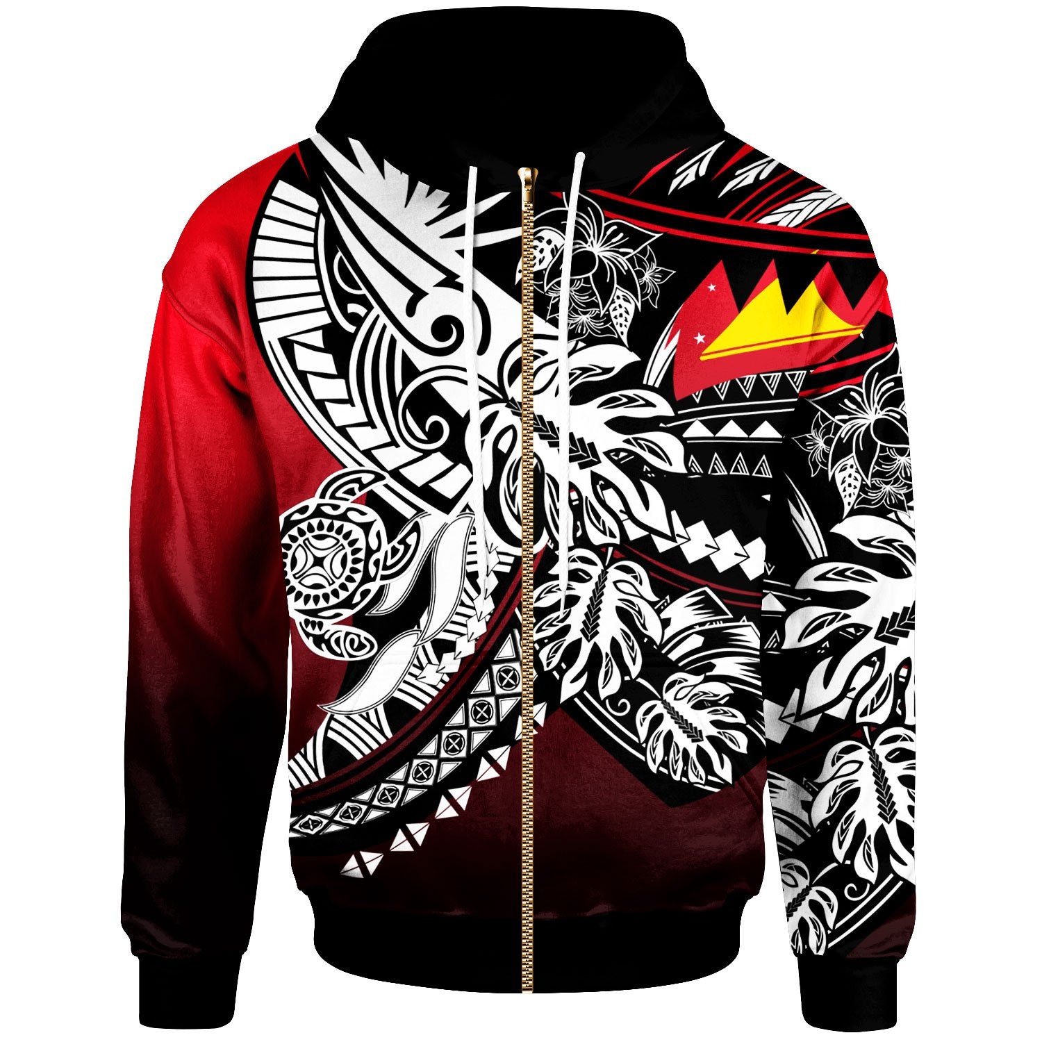 Tokelau Zip Hoodie Tribal jungle Pattern Red Color Unisex Red - Polynesian Pride