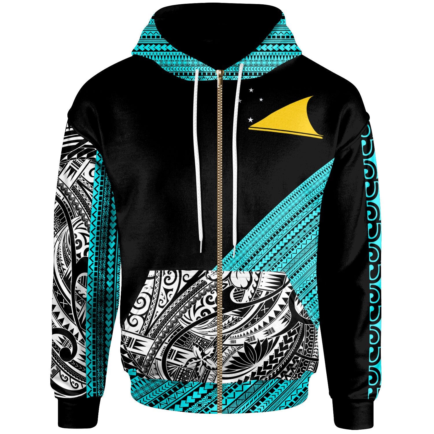 Tokelau Custom Zip Hoodie Polynesian Diagonal Pattern Blue Unisex Blue - Polynesian Pride