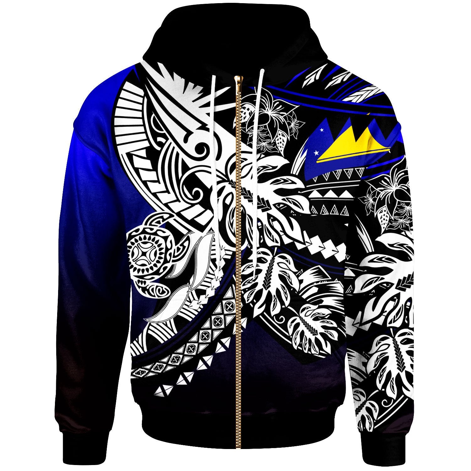 Tokelau Zip Hoodie Tribal Jungle Pattern Blue Color Unisex Blue - Polynesian Pride