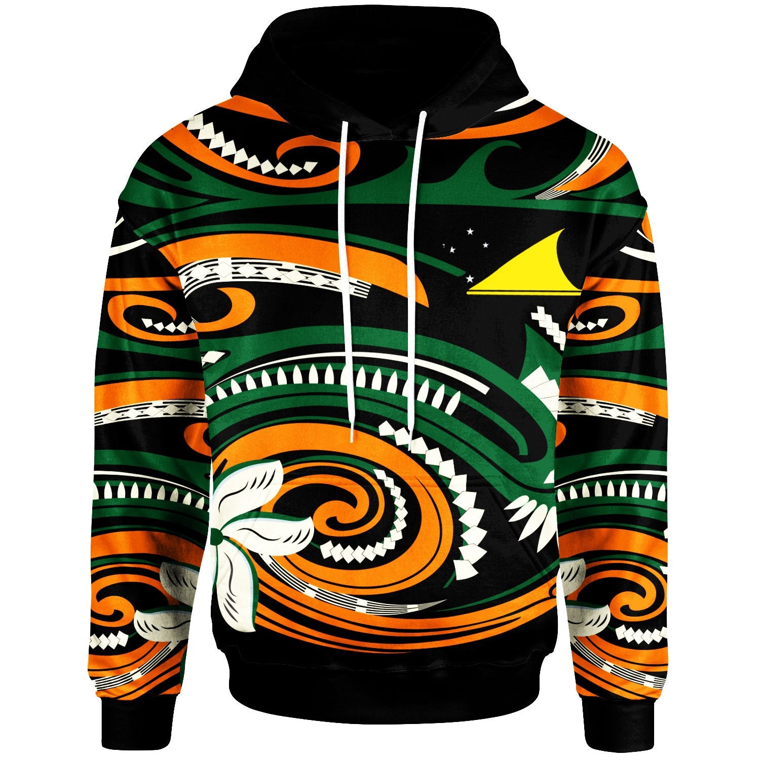 Tokelau Hoodie Vortex Style Unisex Green Orange - Polynesian Pride