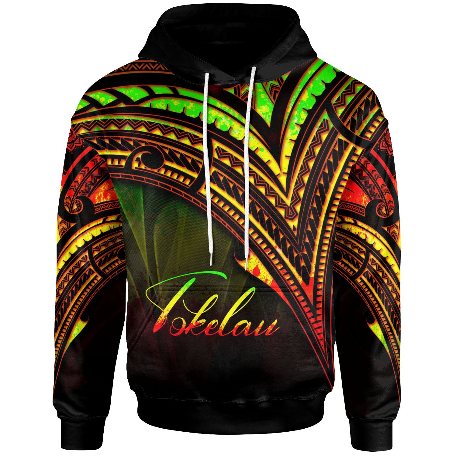 Tokelau Hoodie Reggae Color Cross Style Unisex Black - Polynesian Pride