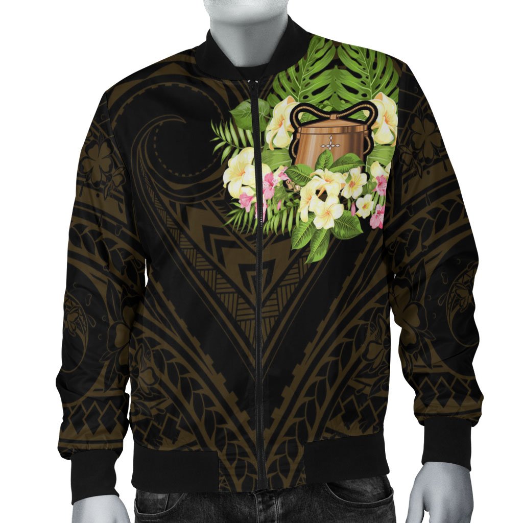 Tokelau Men's Bomber Jacket - Polynesian Gold Patterns Collection Black - Polynesian Pride