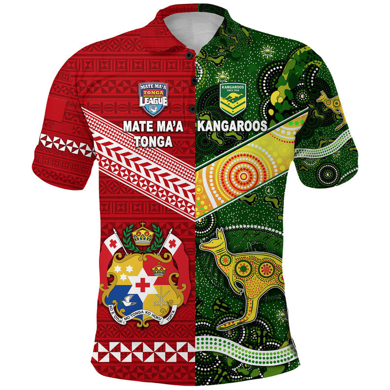 Tonga Australia Rugby Polo Shirt Mate Maa Ngatu and Aboriginal Kangaroos Together LT8 Kid - Polynesian Pride