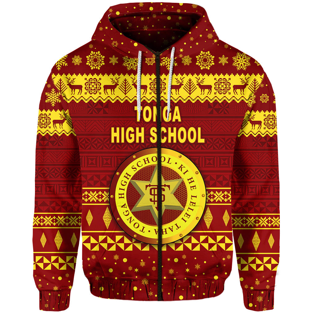 Custom Tonga High School Christmas Zip Hoodie Simple Style LT8 - Polynesian Pride