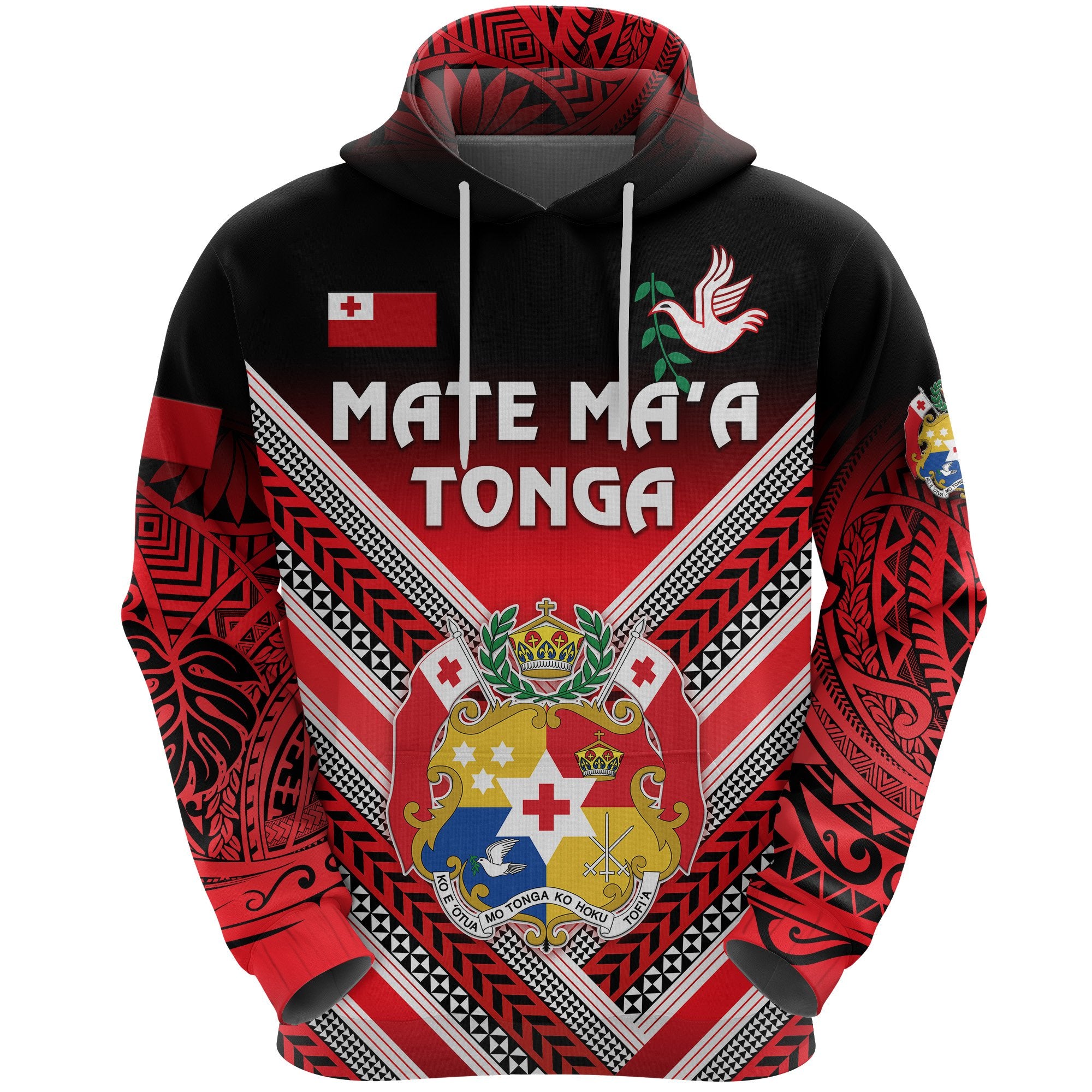 Custom Mate Maa Tonga Rugby Hoodie Polynesian Creative Style, Custom Text and Number Unisex Red - Polynesian Pride