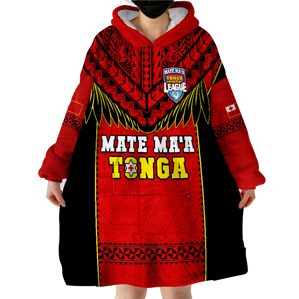 Tonga Rugby Mate Maa Tonga Pacific Ngatu Black Wearable Blanket Hoodie LT14 - Polynesian Pride