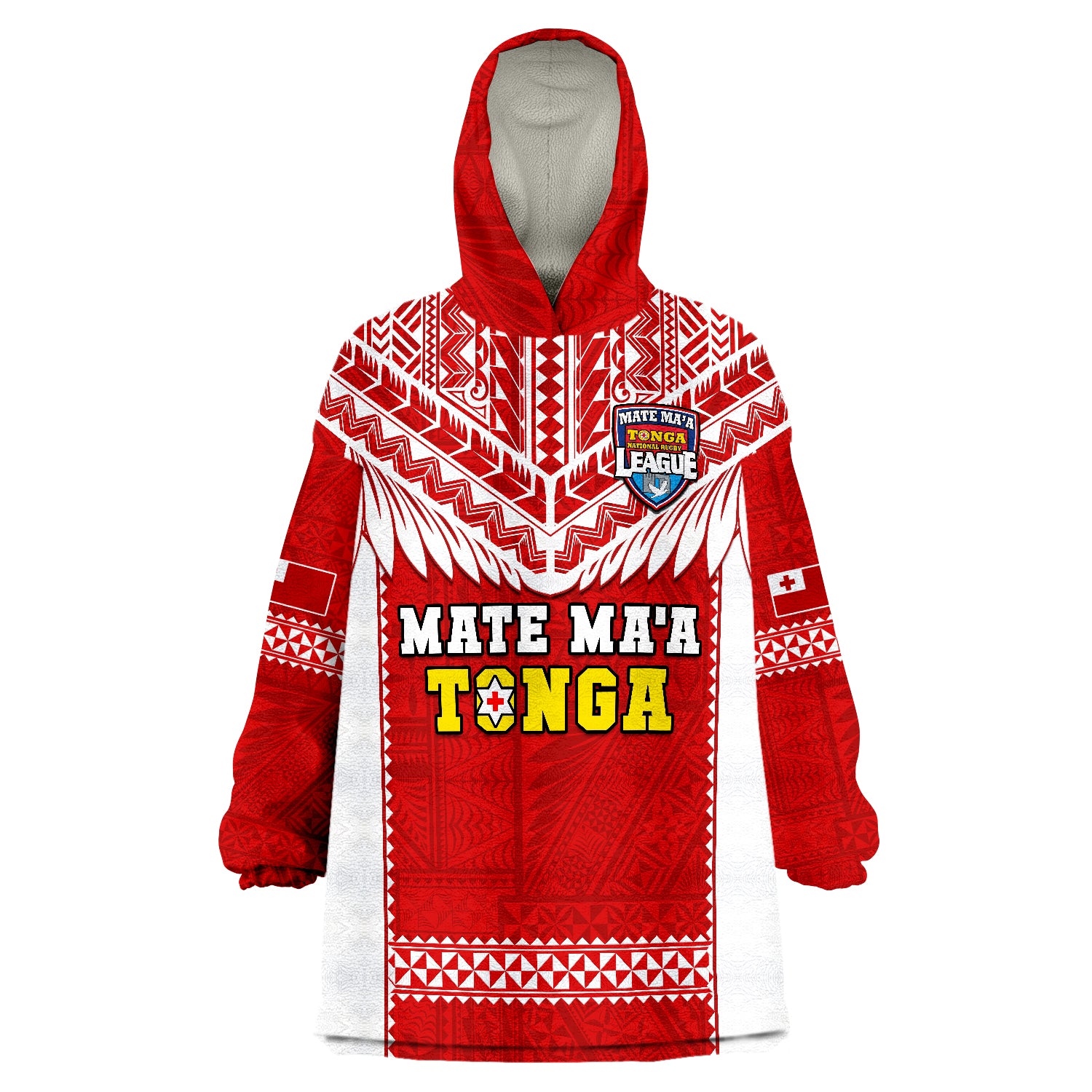 Tonga Rugby Mate Maa Tonga Pacific Ngatu White Wearable Blanket Hoodie LT14 Unisex One Size - Polynesian Pride