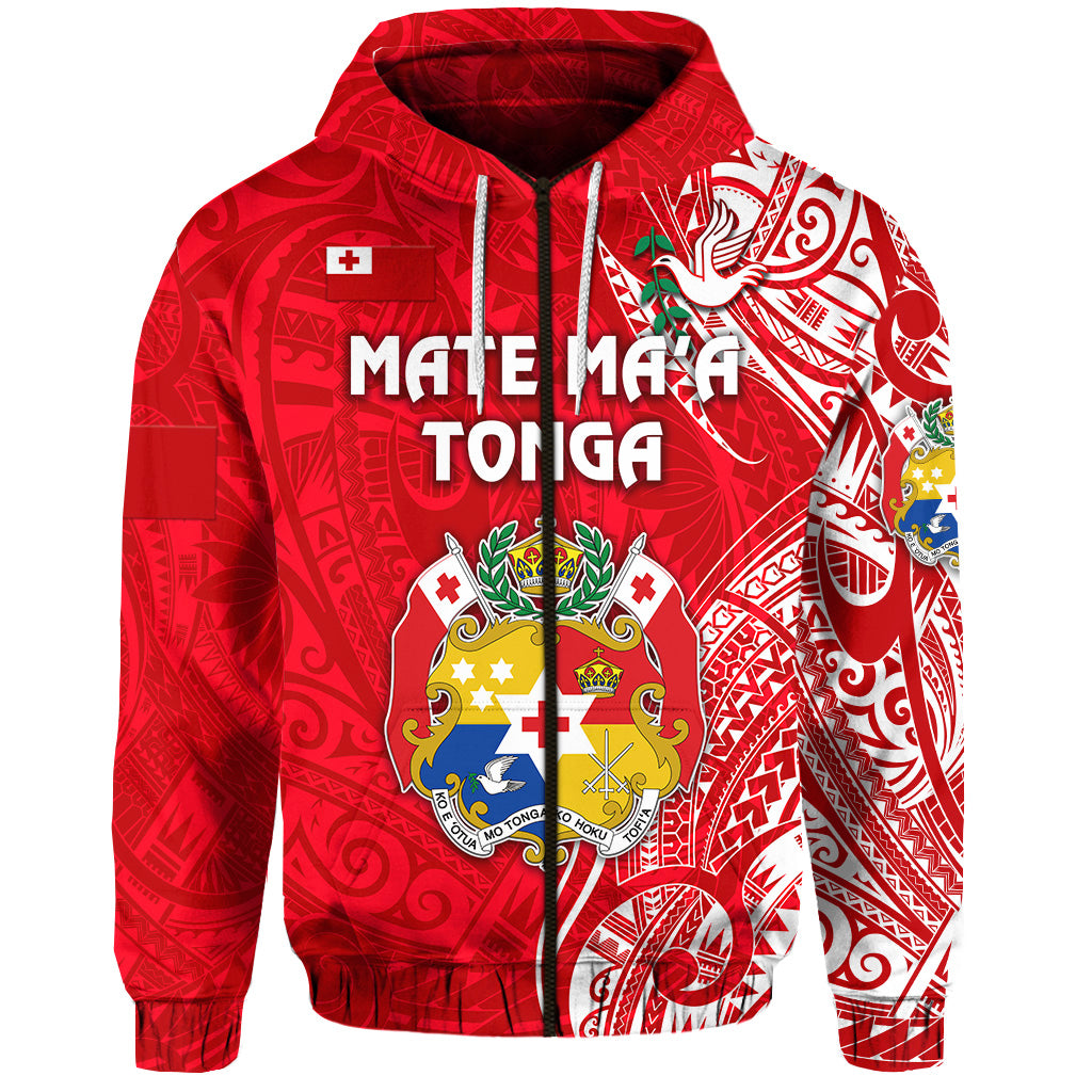Tonga Coat of Arms Zip Hoodie Simple Vibes Bright Red LT8 - Polynesian Pride