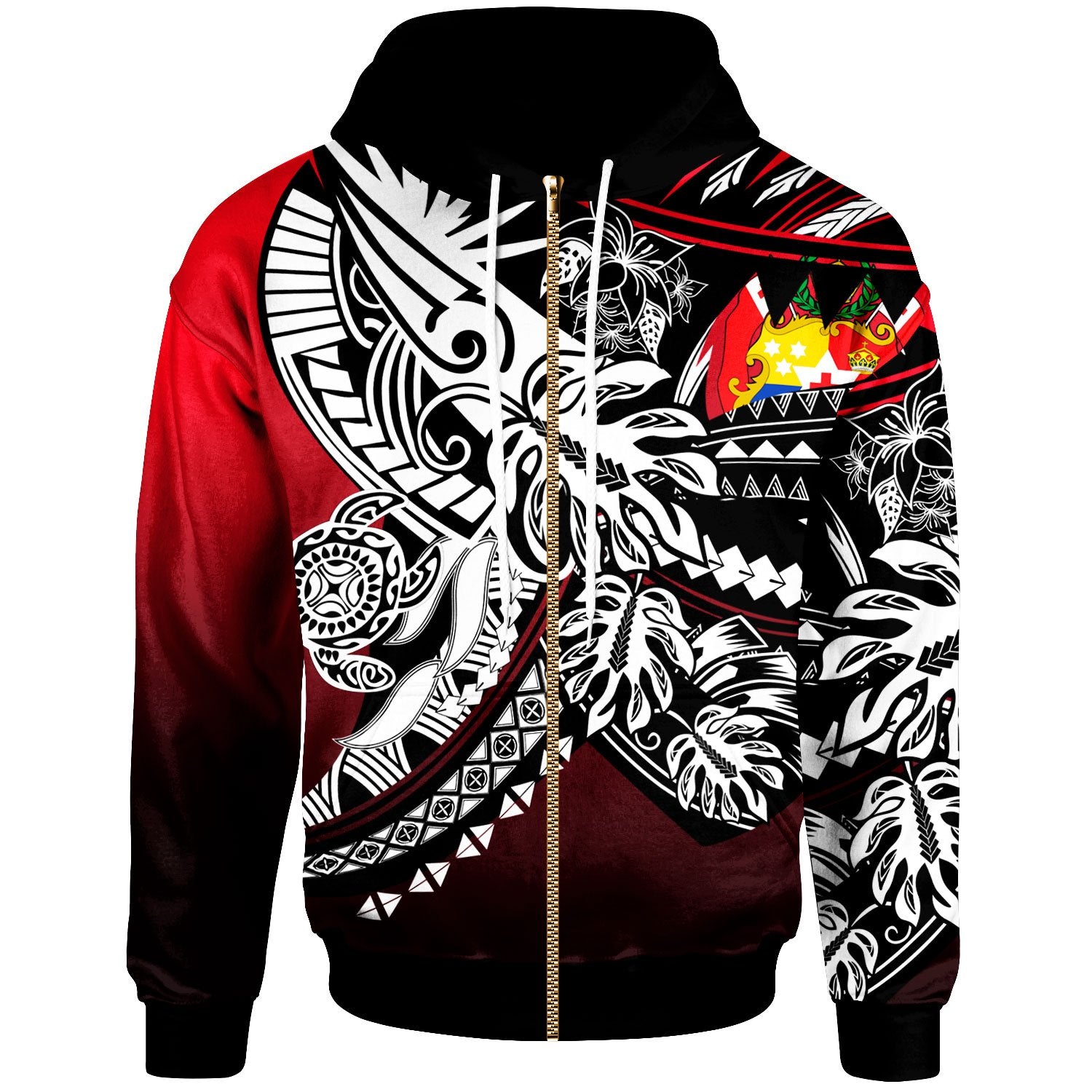 Tonga Zip Hoodie Tribal Jungle Pattern Red Color Unisex Red - Polynesian Pride