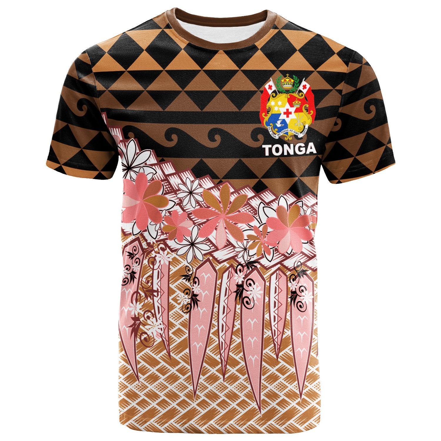 TongaT Shirt Coconut Leaves Weave Pattern Brown Pink Unisex Art - Polynesian Pride