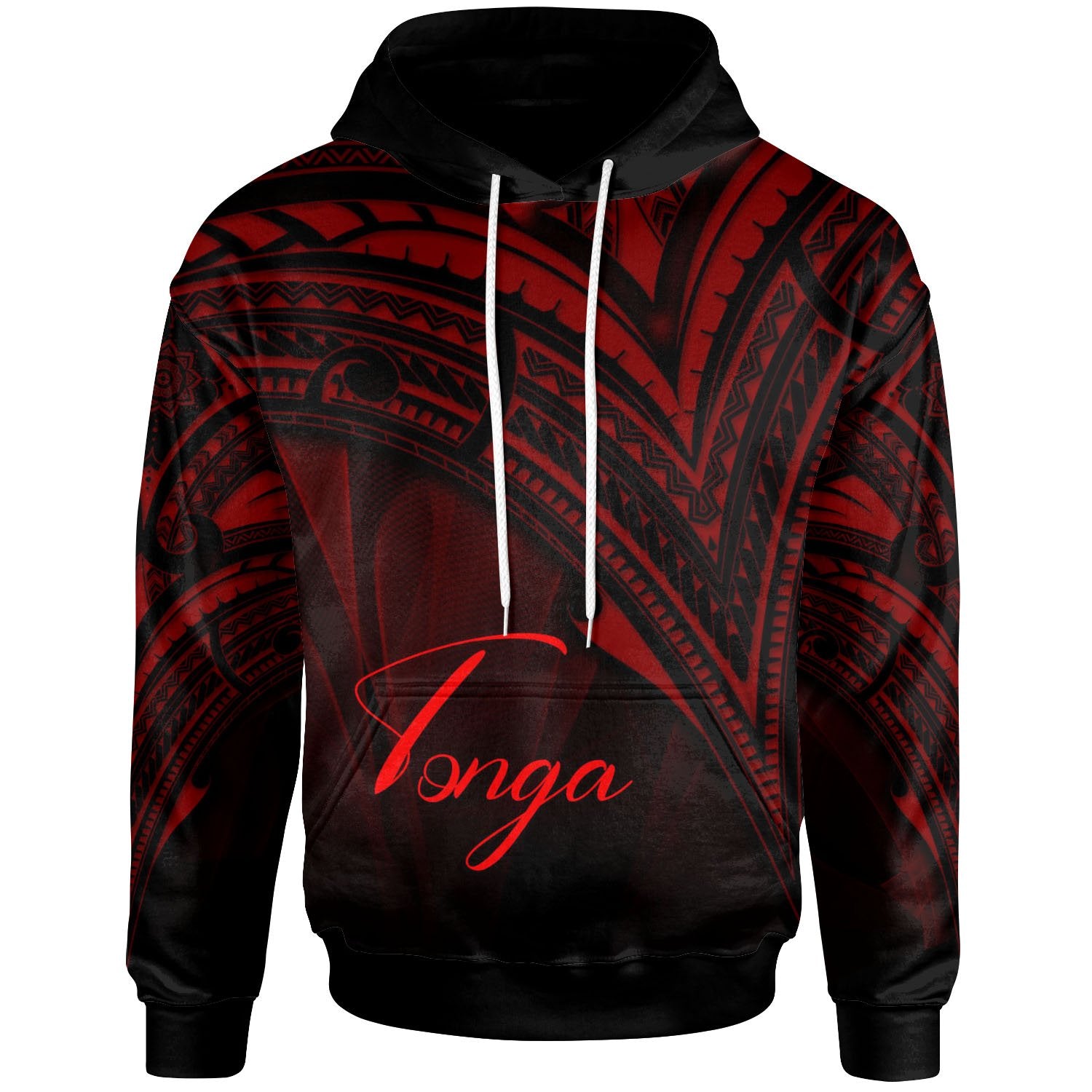 Tonga Hoodie Red Color Cross Style Black - Polynesian Pride