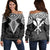 Hawaii Polynesian Limited Women's Off Shoulder Sweater - Tab Style White - AH Black - Polynesian Pride