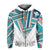 Hawaii Hoodie Zip Football Jersey Style White and Cyan AH - Polynesian Pride