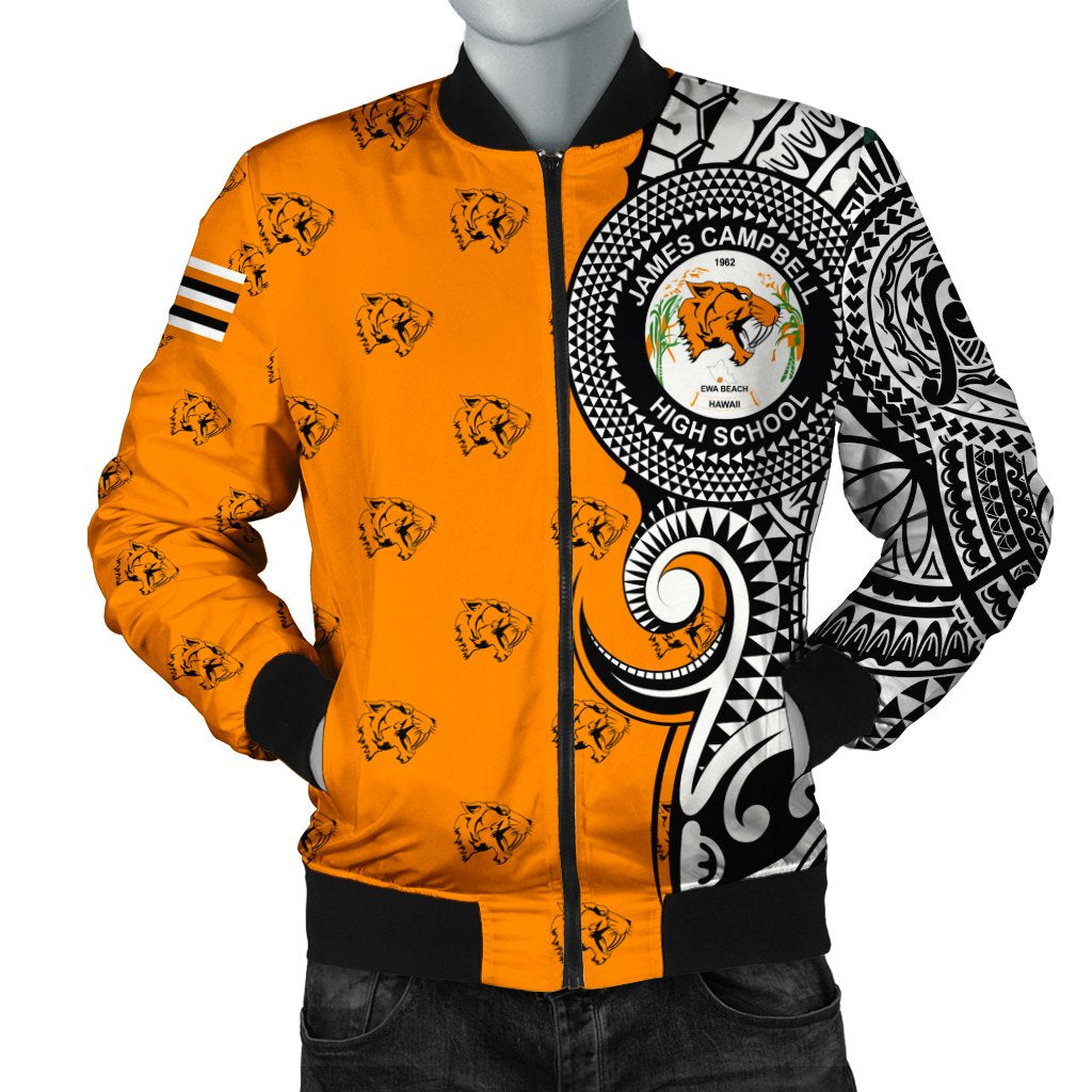 (Personalized) Hawaii Bomber Jacket - James Campbell High Tribal Kakau Bomber Jacket AH Orange Unisex - Polynesian Pride