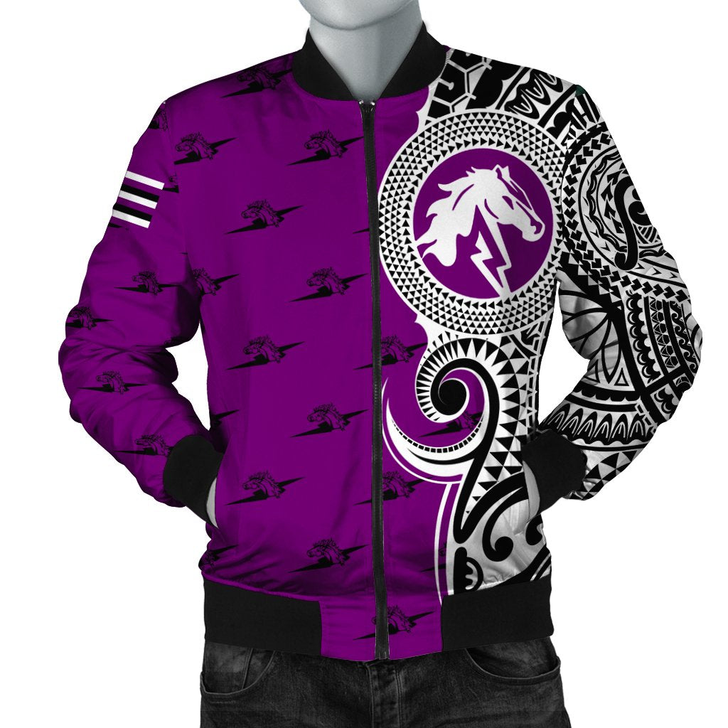 (Personalized) Hawaii Bomber Jacket - Pearl City High Tribal Kakau Bomber Jacket AH Purple Unisex - Polynesian Pride