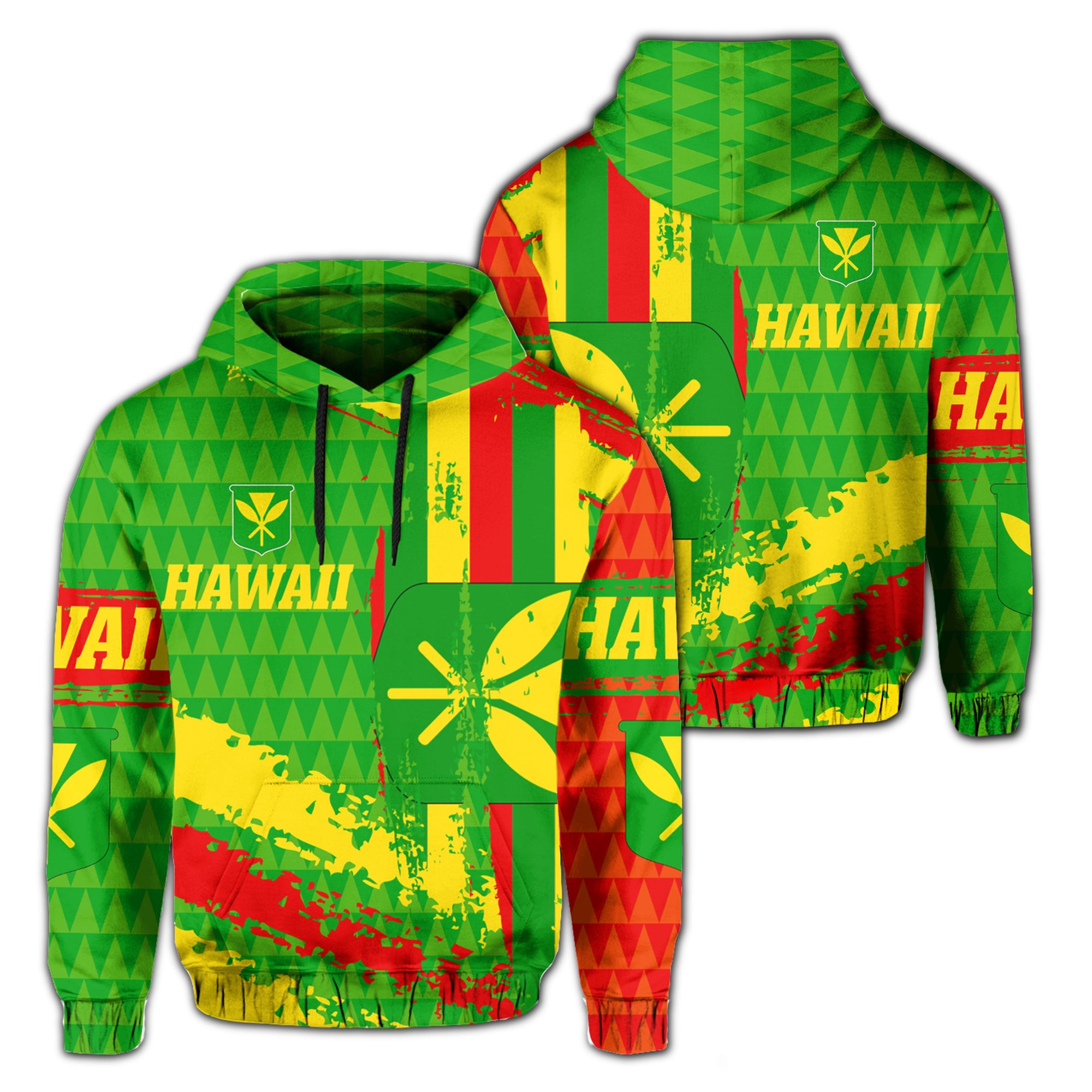 Hawaii Flag Kanaka Maoli Kakau Hoodie Unisex Green - Polynesian Pride