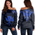 Kanaka Map Polynesian Women's Off Shoulder Sweater - Blue Heart - AH Black - Polynesian Pride